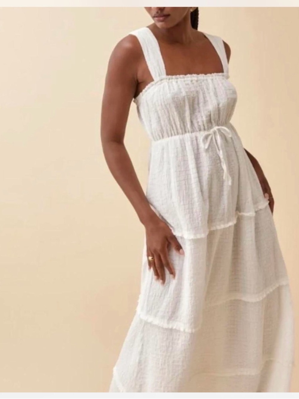 Reformation White Tiered Maxi Dress with Tie Waist